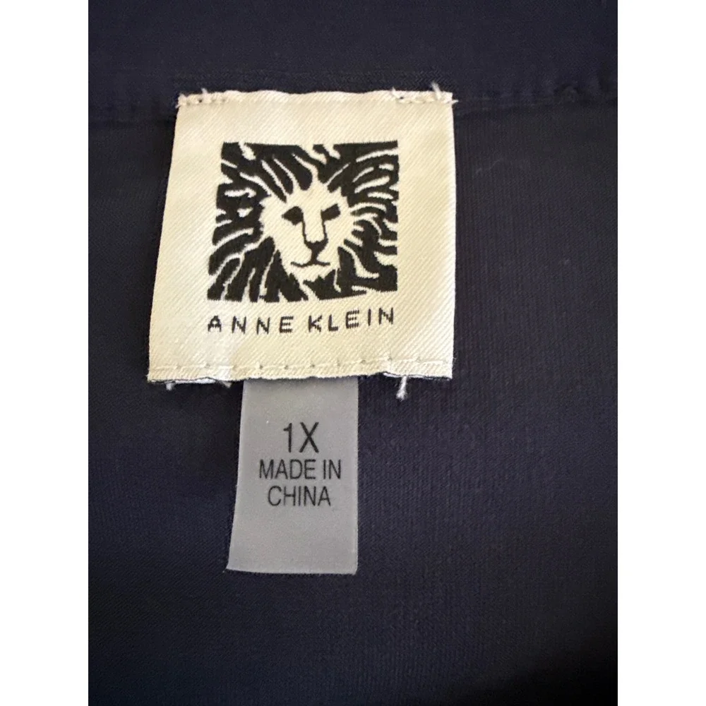 Anne Klein Womens 1X Navy Blue V Neck Zipper Pocket Short Sleeve Top Shirt - Picture 4 of 6